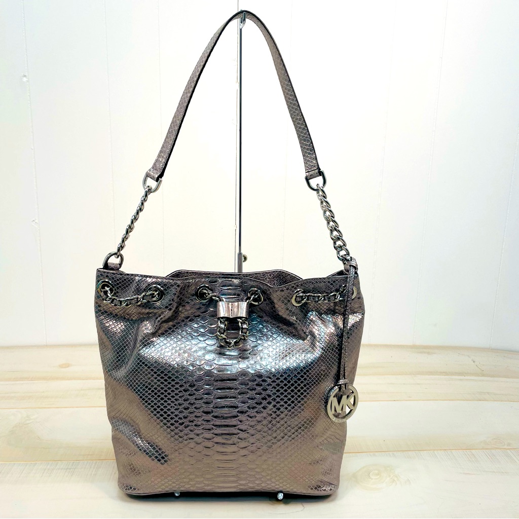 Michael Kors Nwot Frankie Silver Metallic Python Embossed Shoulder Crossbody Bag